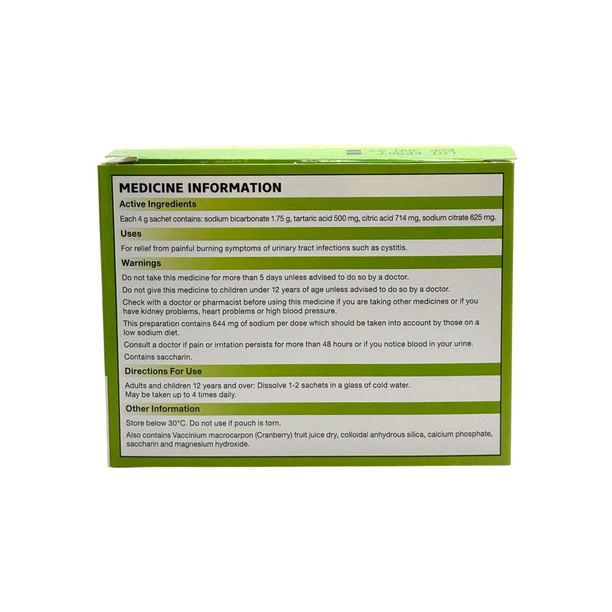 Ural Cranberry Effervescent Powder back panel medicine information