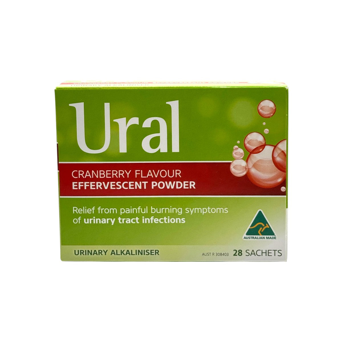 Ural Cranberry Flavour Effervescent Powder 28 sachets front of box