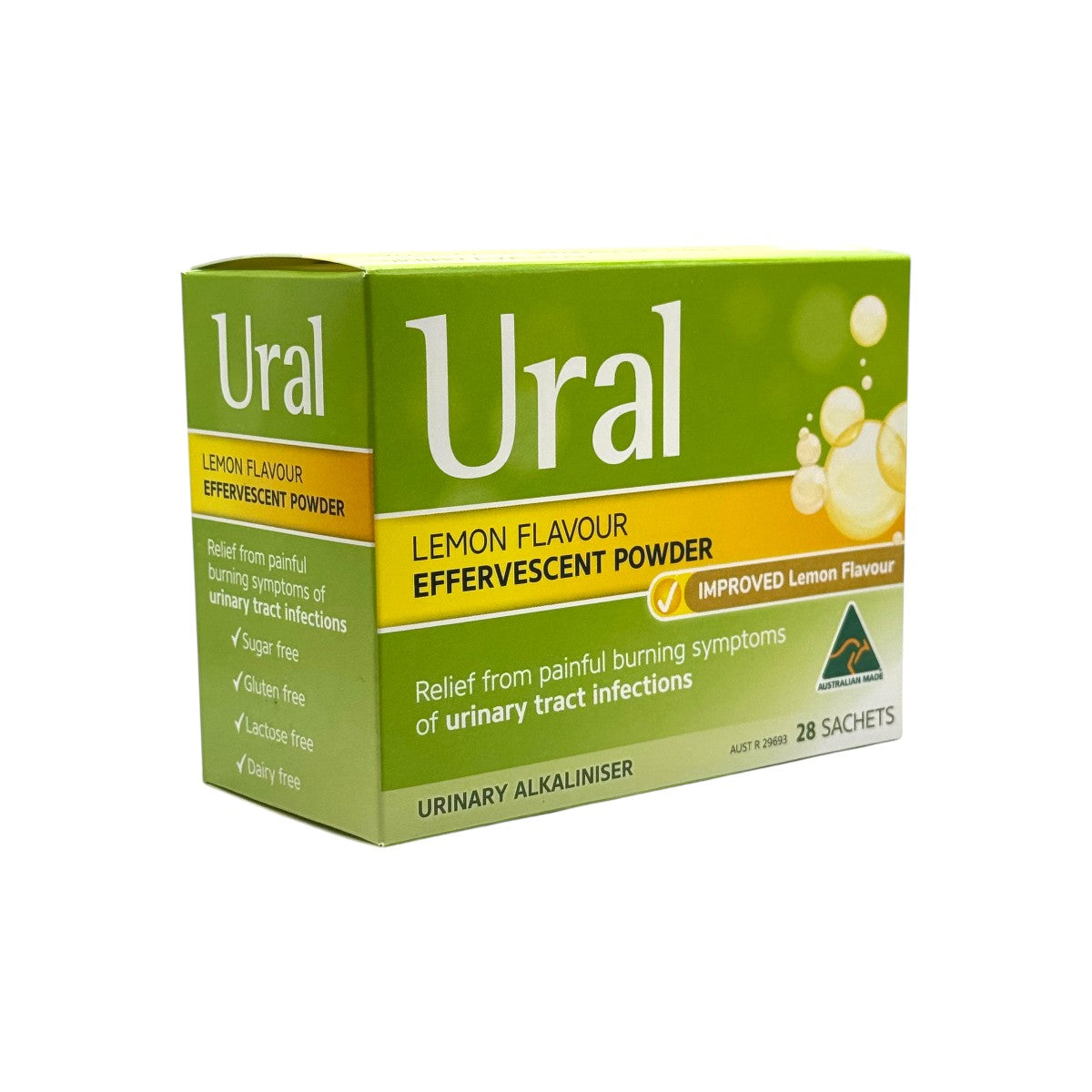 Ural Lemon Effervescent Powder 28 sachets side angle view