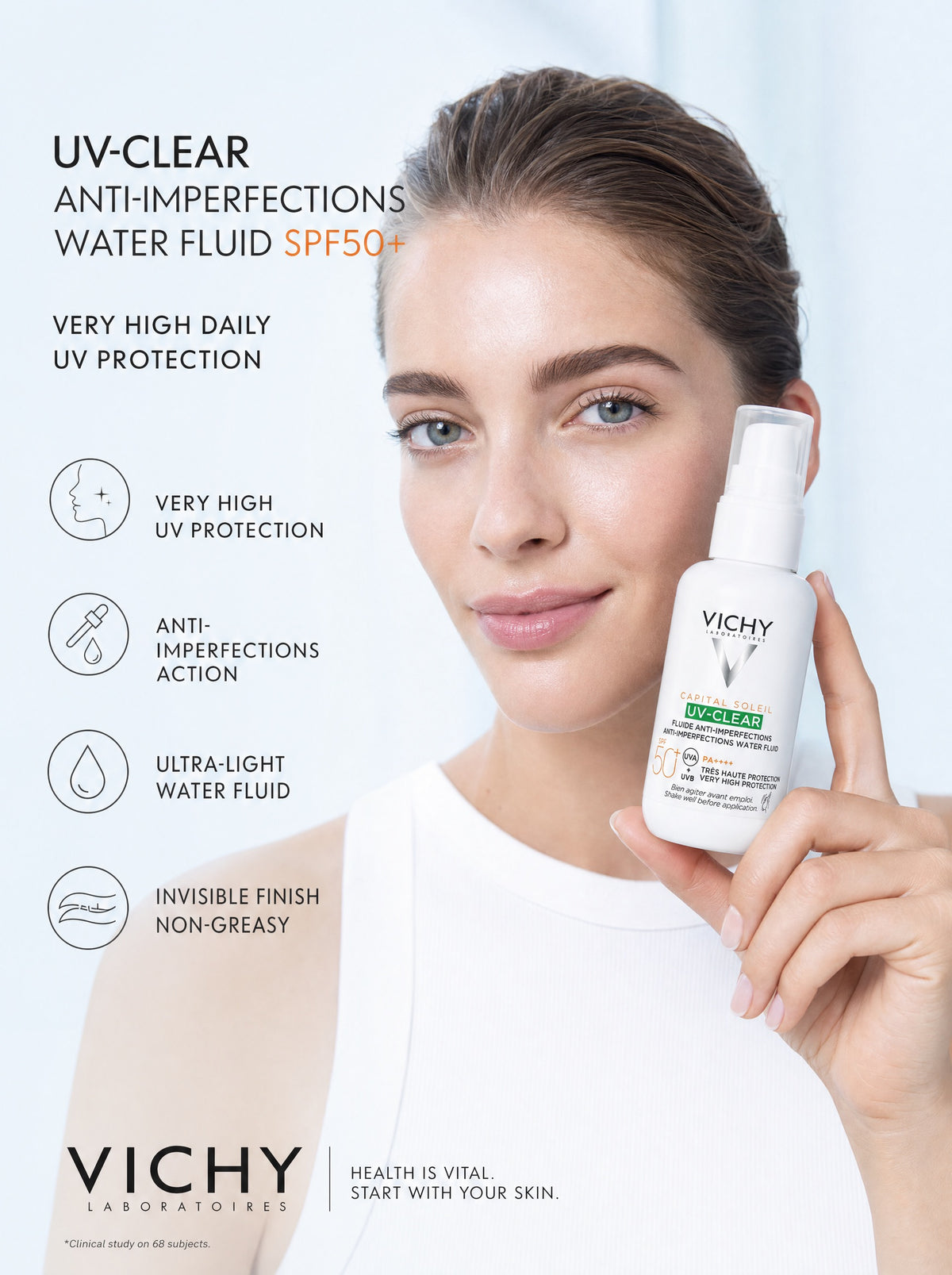 Vichy Capital Soleil UV-Clear SPF 50+ Anti-Imperfections Water Fluid – Lightweight Daily Sunscreen for Oily and Acne-Prone Skin