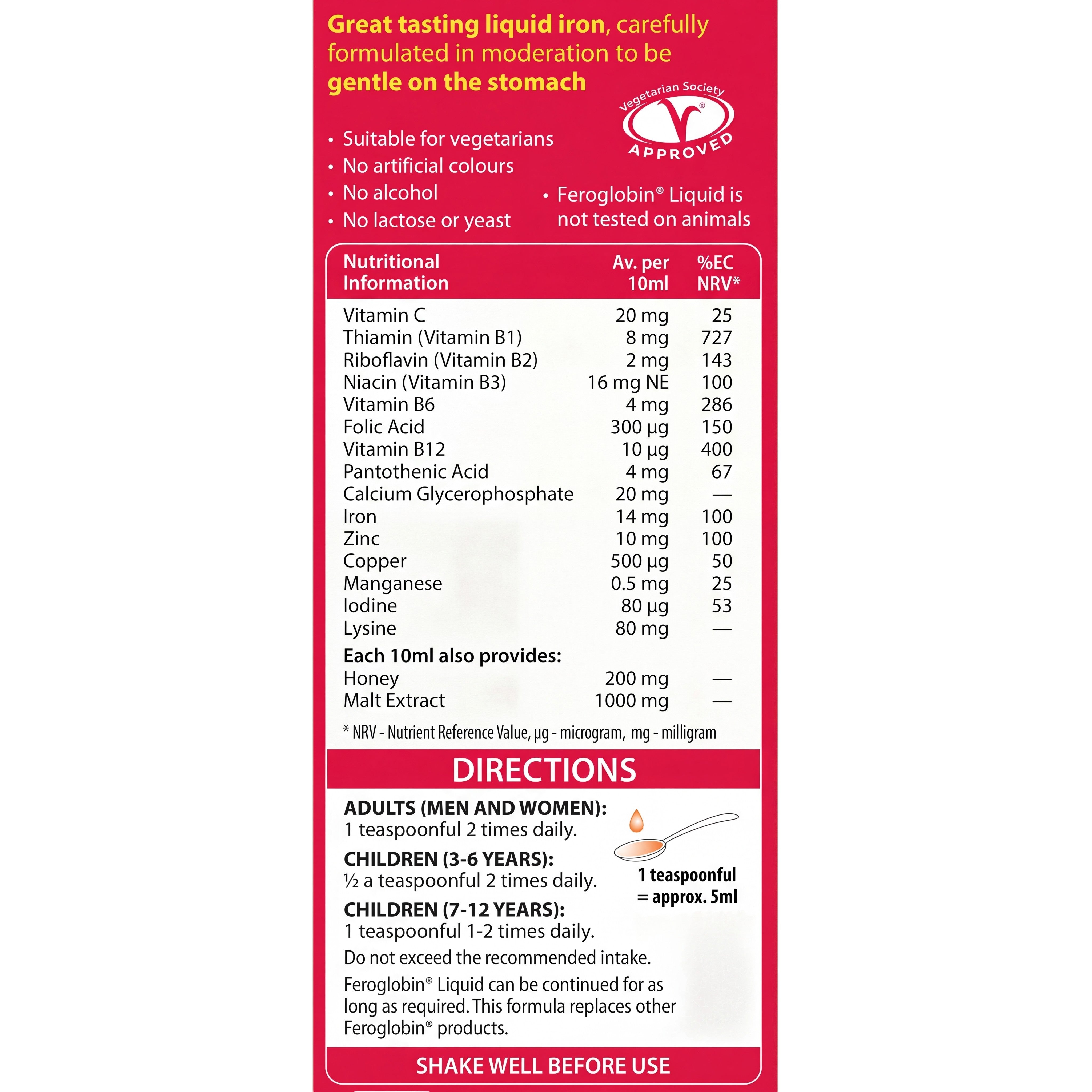 Vitabiotics Feroglobin Liquid 200ml – Nutrition Facts & Directions