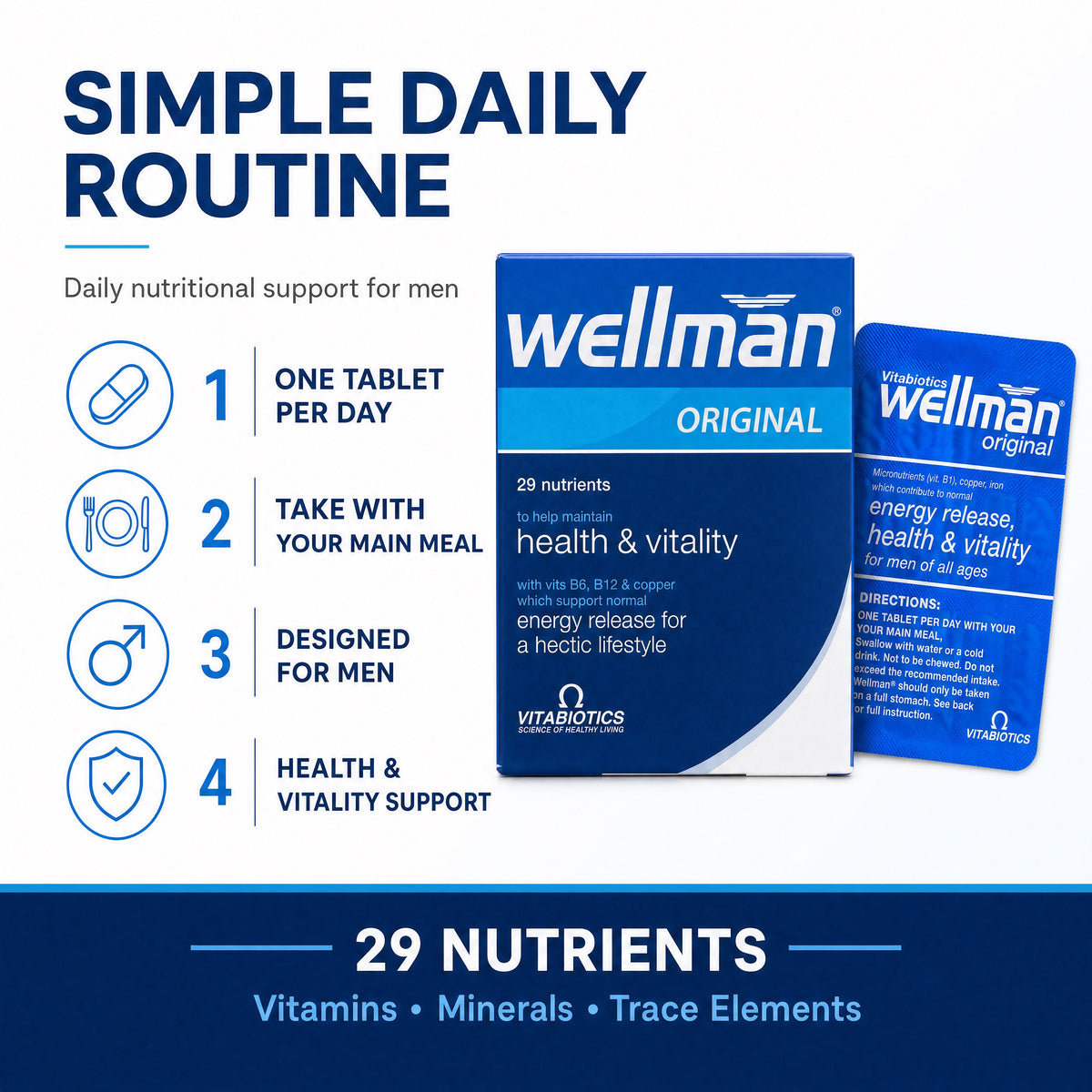 Vitabiotics Wellman Original Men's Multivitamin – One Tablet Daily