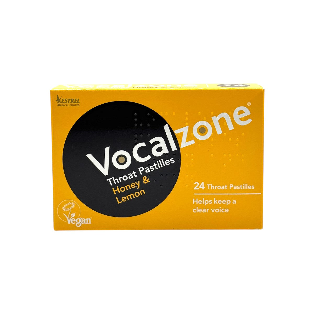 Vocalzone Honey & Lemon Throat Pastilles 24 Count – Front Packaging