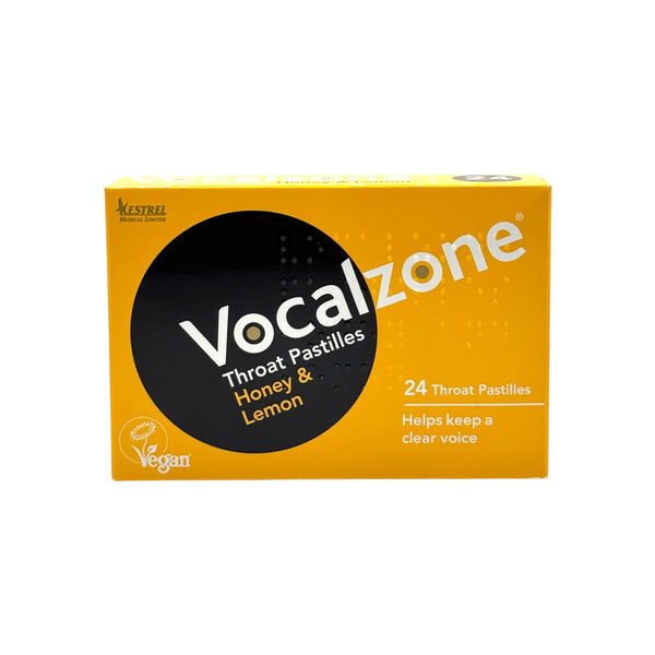 Vocalzone Honey & Lemon Throat Pastilles 24 Count – Front Packaging