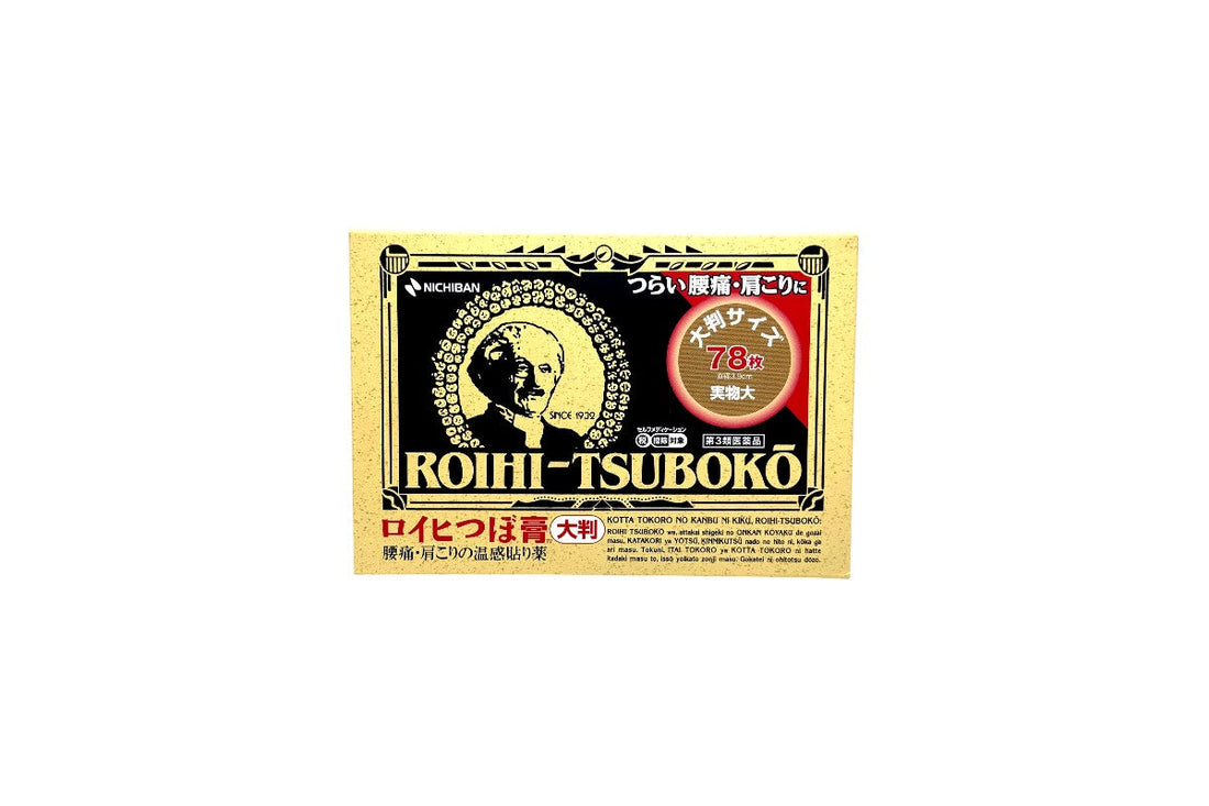 Roihi-Tsuboko 78 patches box front, Japanese warming patches