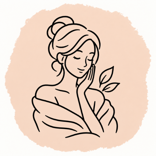 Woman wrapped in a soft towel resting a hand on her cheek