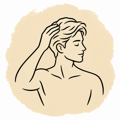 Man smoothing his short hair