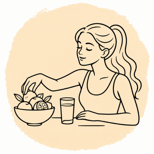 Woman reaching for citrus fruit at a breakfast table