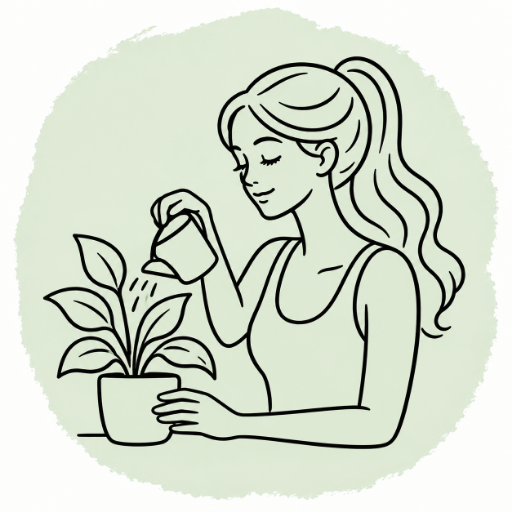 Woman watering a small leafy plant