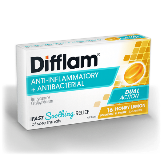 Difflam Honey & Lemon Lozenges 16 | Dual Action Soothing Relief UpoLife