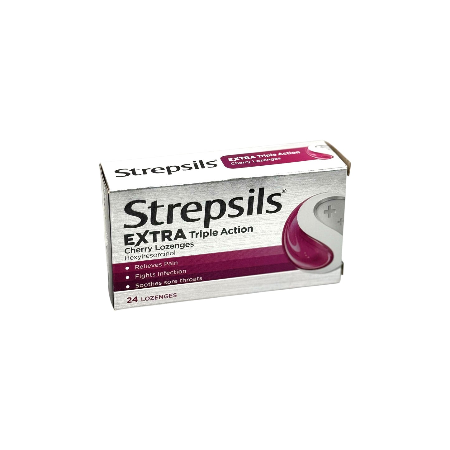 Strepsils Extra Triple Action Cherry Lozenges 24s – Soothing Relief for Sore Throats