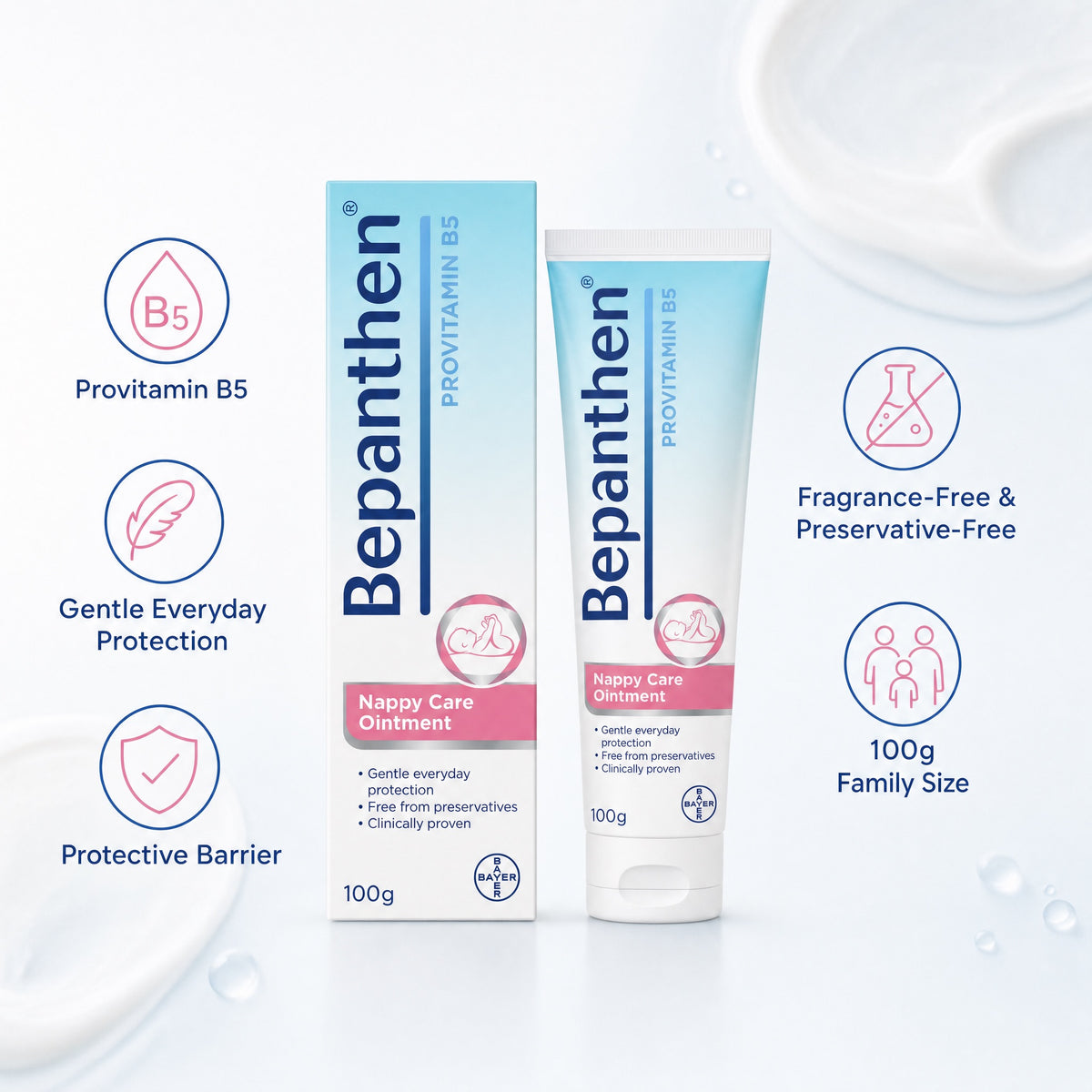 Bepanthen Nappy Care Ointment 100g – Provitamin B5 protective barrier and gentle everyday care