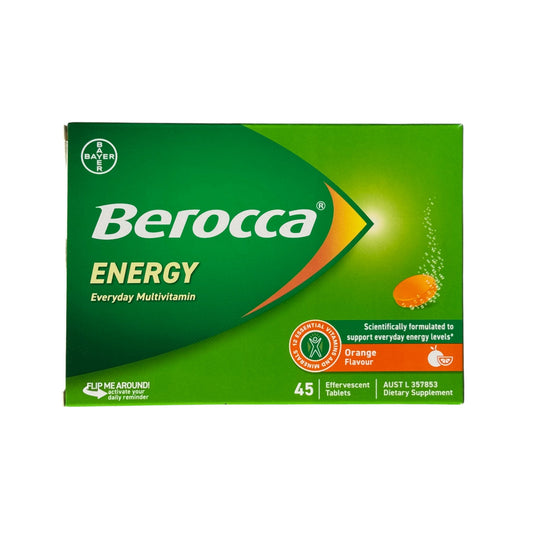 Berocca Energy Orange 45 Effervescent Tablets – Front of Pack