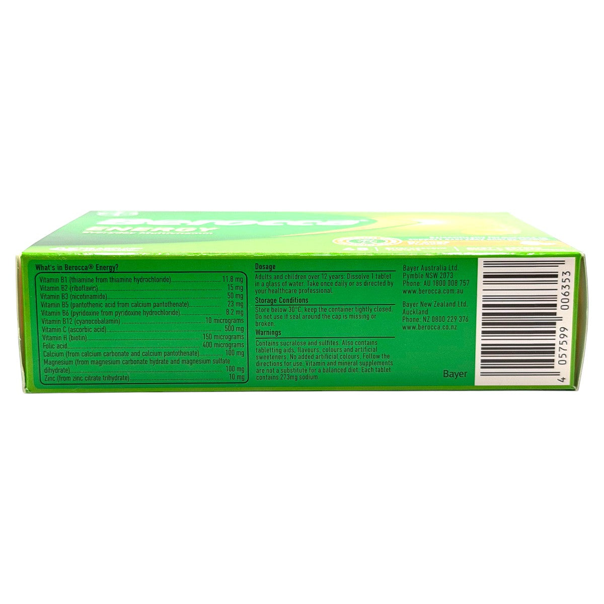 Berocca Energy Orange 45 Tablets – Side Panel Ingredients