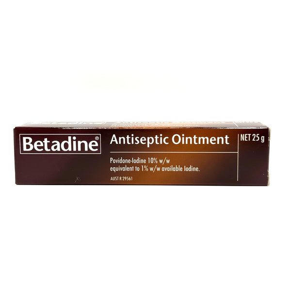 Betadine Antiseptic Ointment 25g front box – povidone-iodine 10%