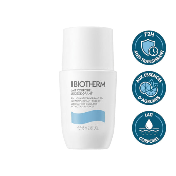 Biotherm Lait Corporel Roll-On Deodorant 72H with citrus essences and body milk formula