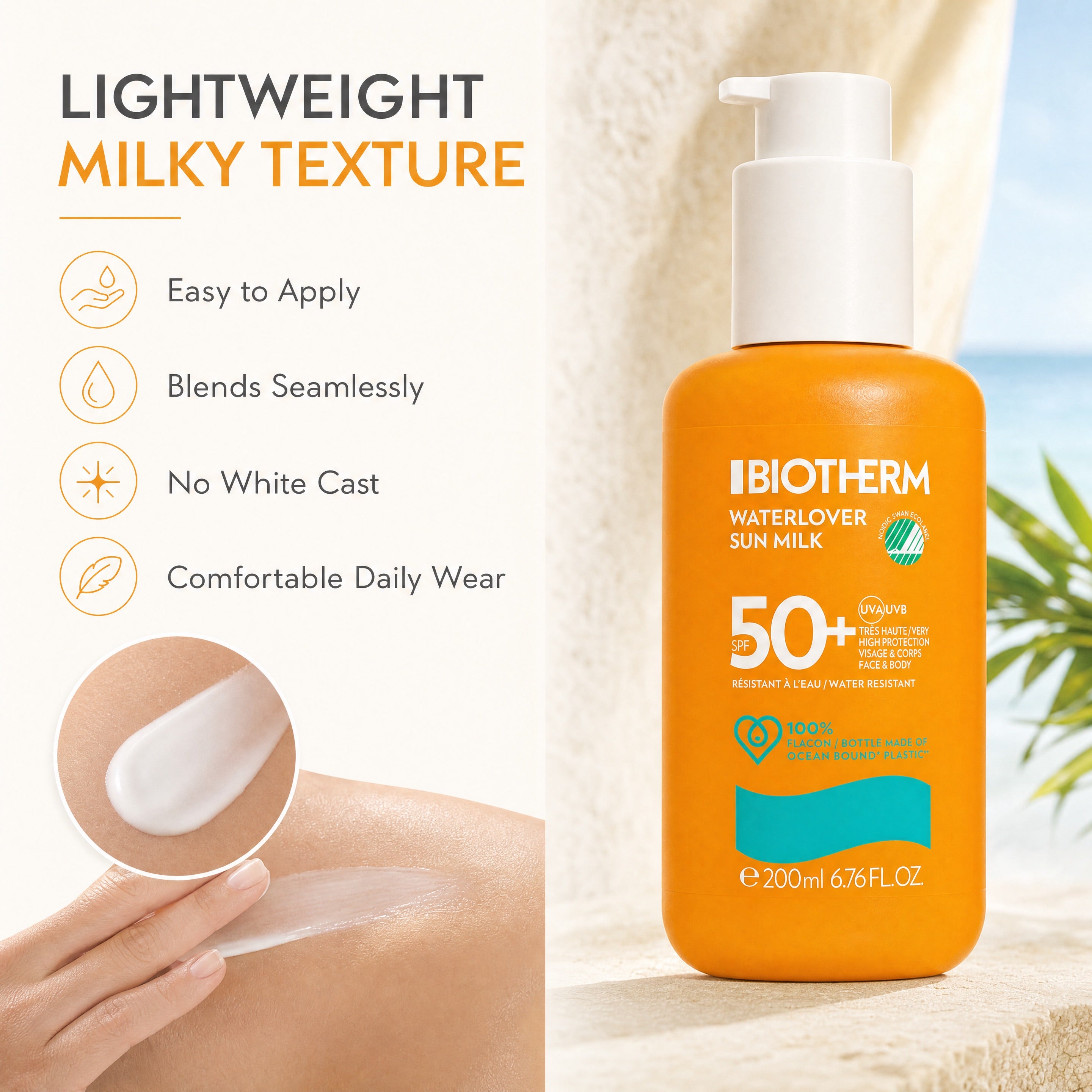 Biotherm Waterlover Sun Milk SPF50+ 200ml – Lightweight Milky Texture