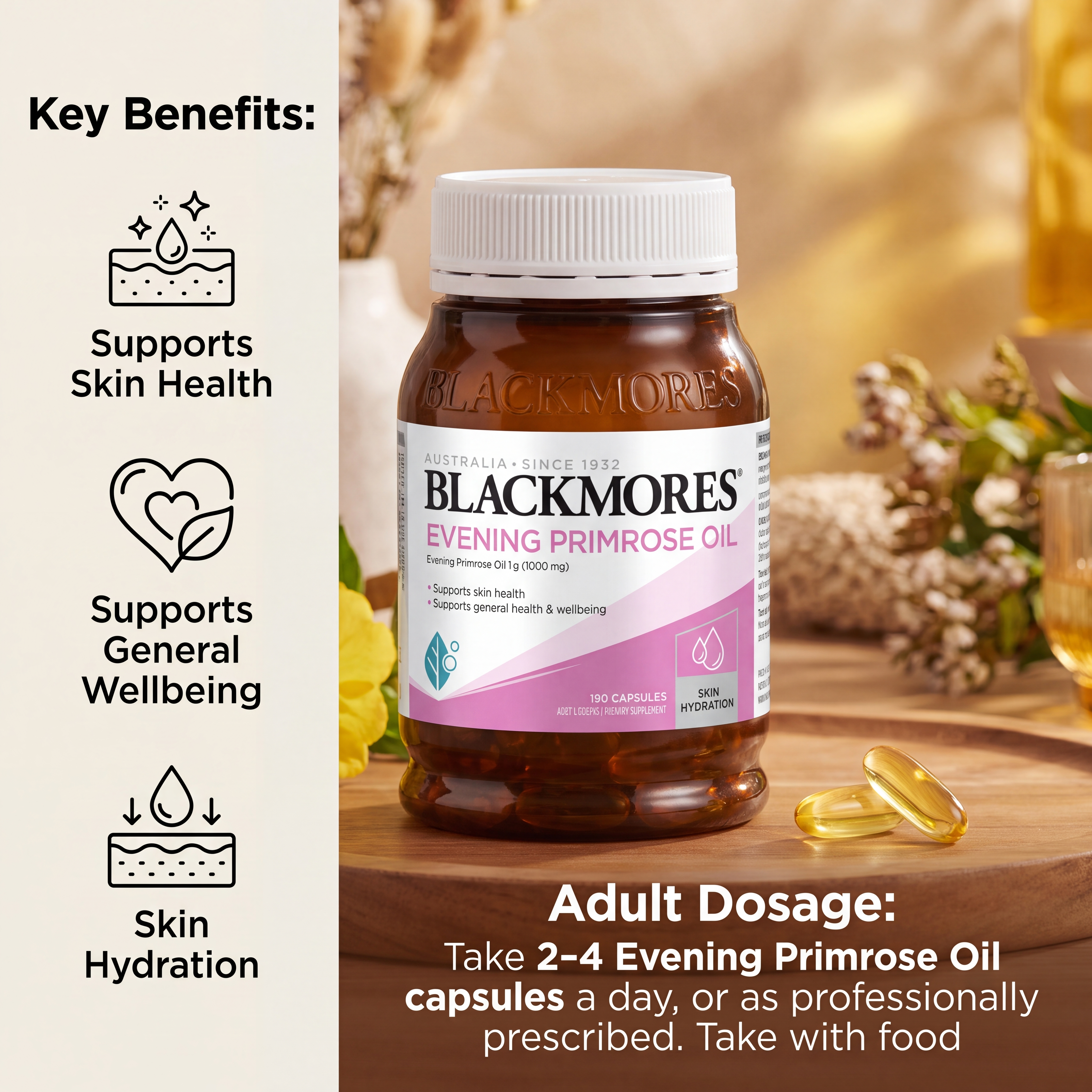 Blackmores Evening Primrose Oil 1000mg 190 Capsules – Dosage Guide