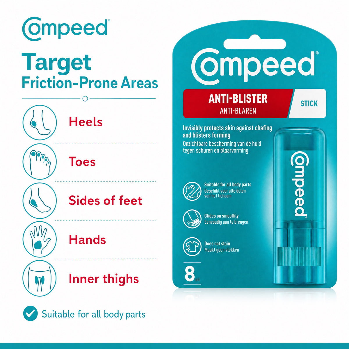 Compeed Anti-Blister Stick 8ml – Friction-Prone Application Areas