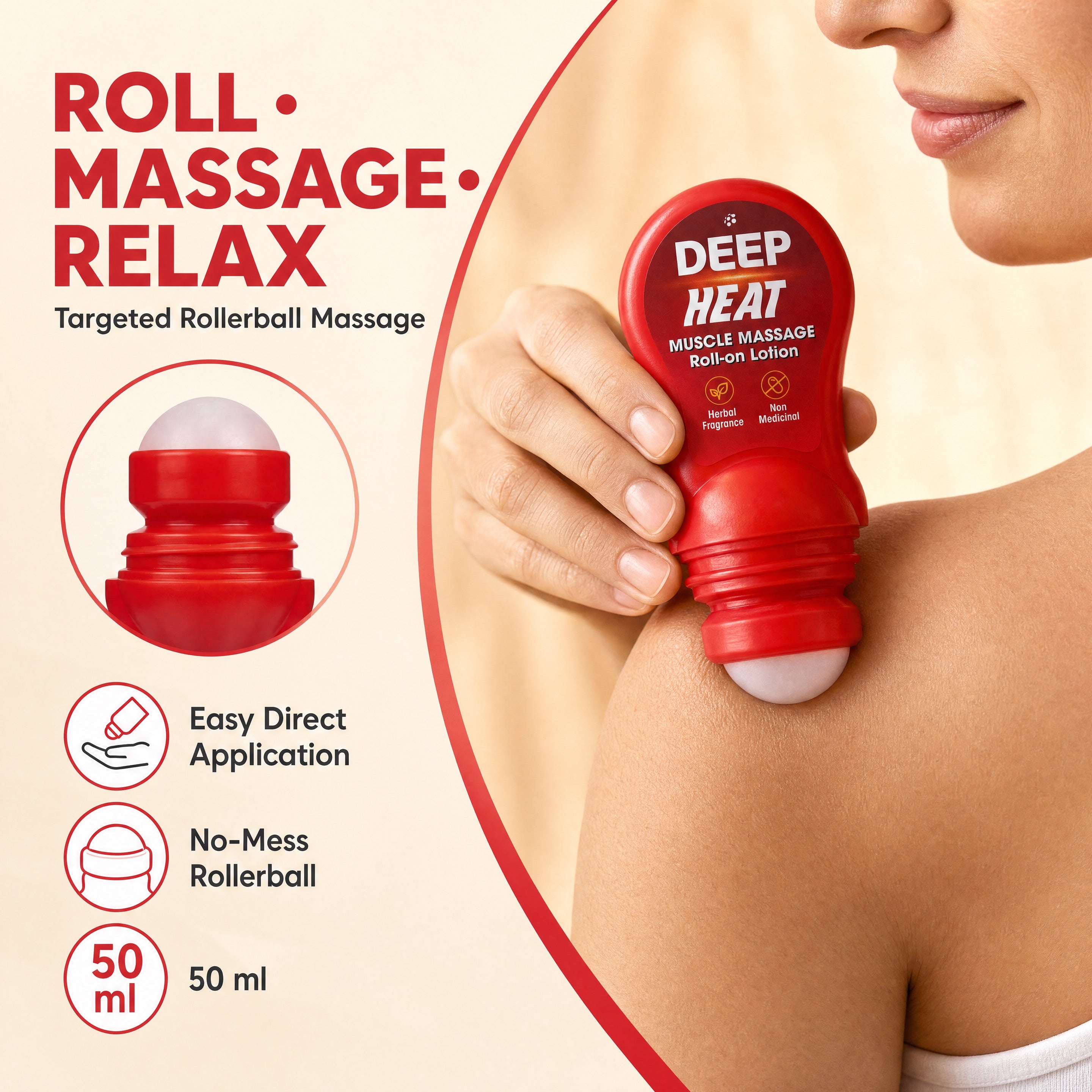 Deep Heat Muscle Massage Roll-On Lotion – Rollerball Application