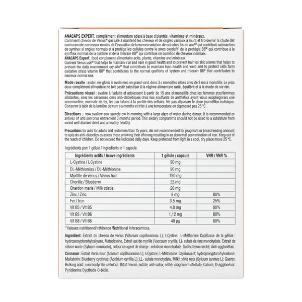 Ducray Anacaps Expert 30 Capsules – Back (Ingredients & Directions)