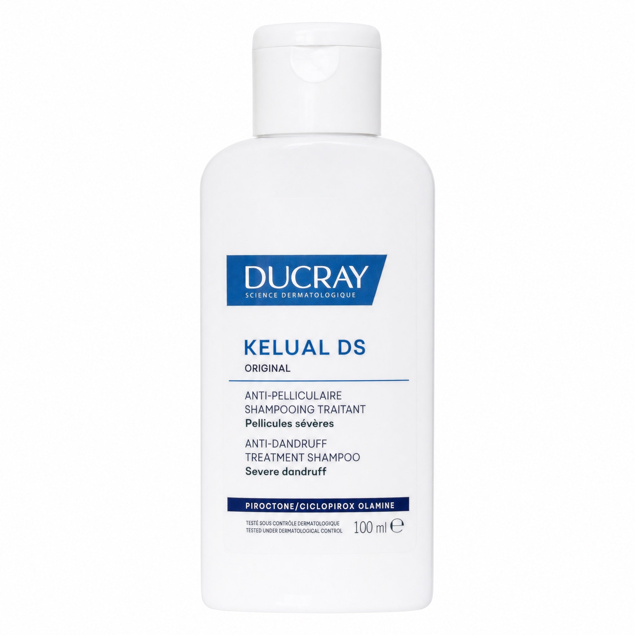 Front view of Ducray Kelual DS Anti-Dandruff Treatment Shampoo 100ml bottle