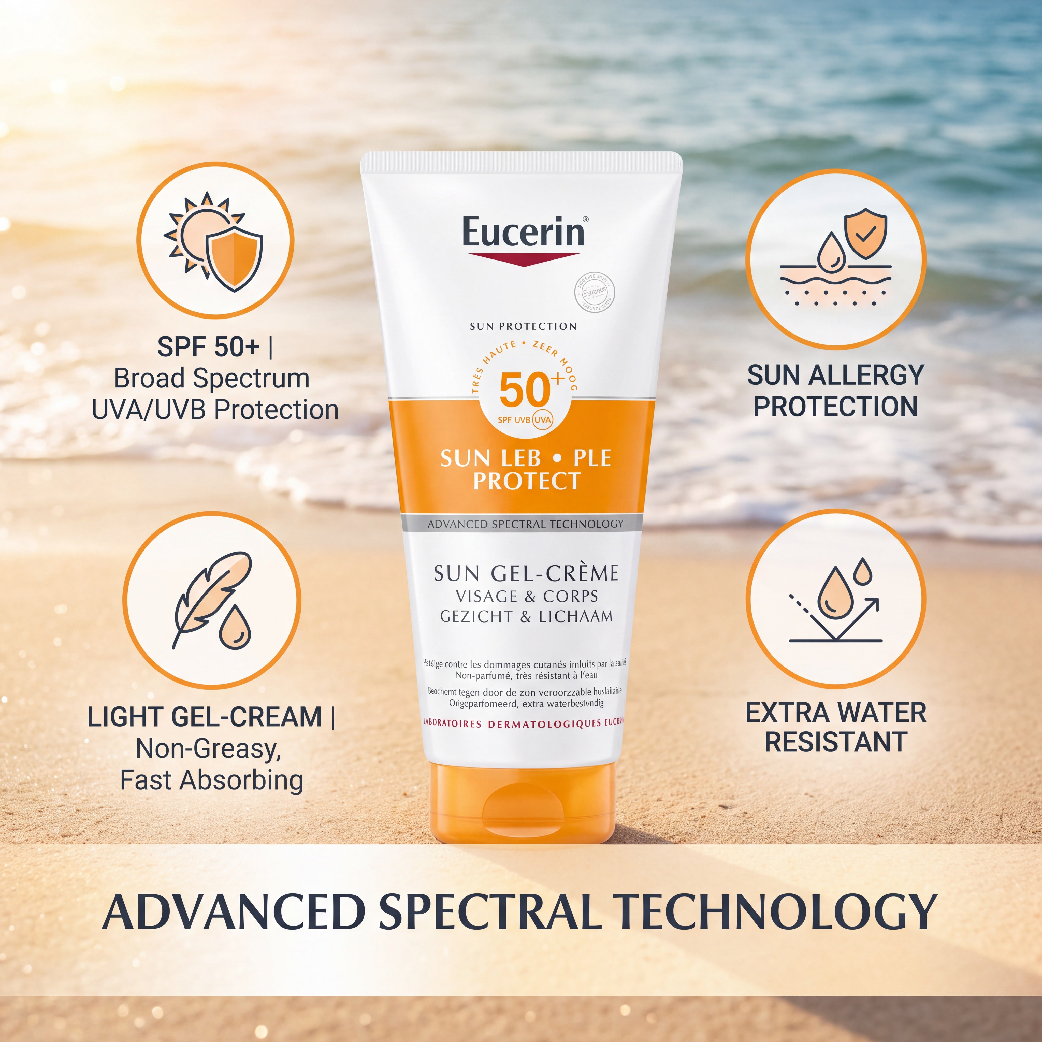 Eucerin Sun LEB PLE Protect SPF 50+ 200 ml – UVA UVB Protection Benefits