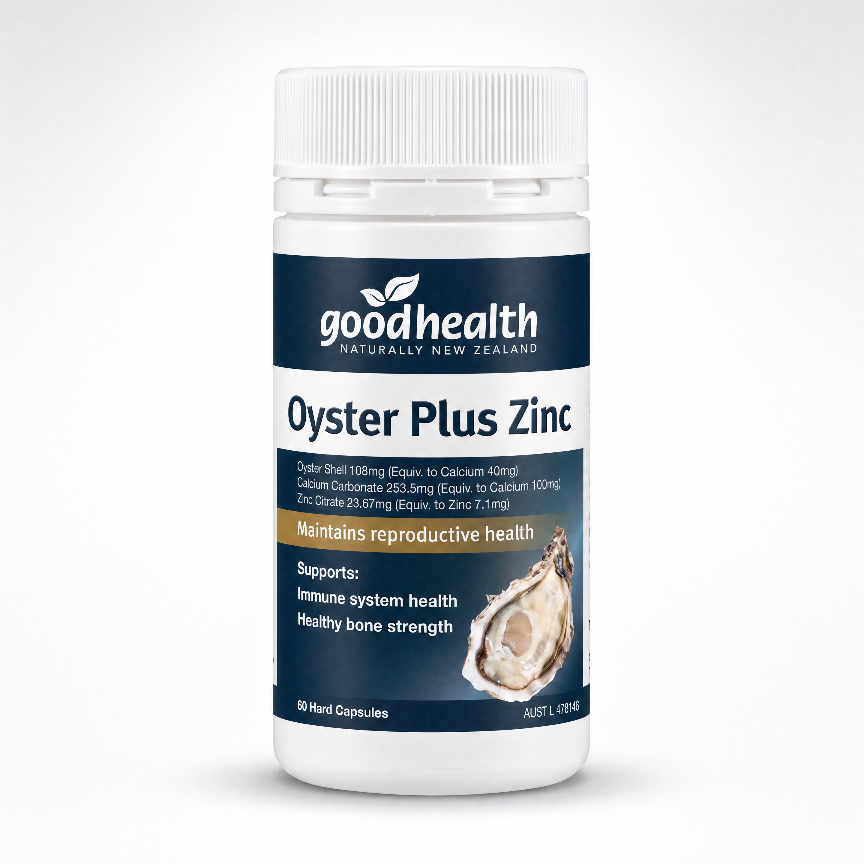 Good Health Oyster Plus Zinc 60 Hard Capsules – Front Bottle