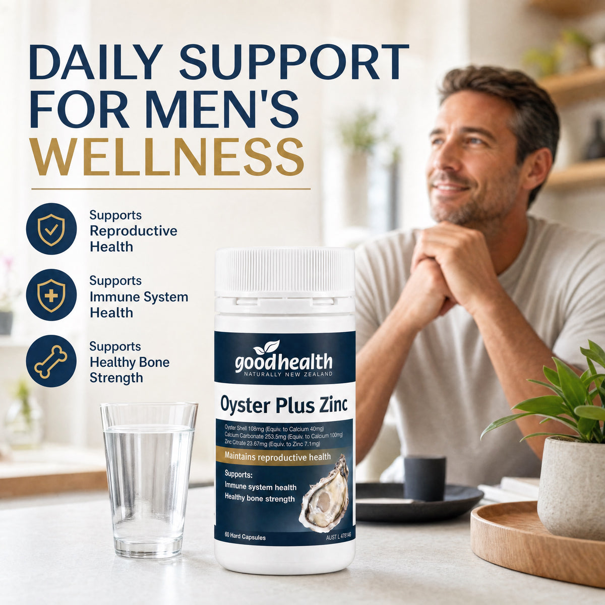 Good Health Oyster Plus Zinc 60 Capsules – Men's Daily Wellness Support