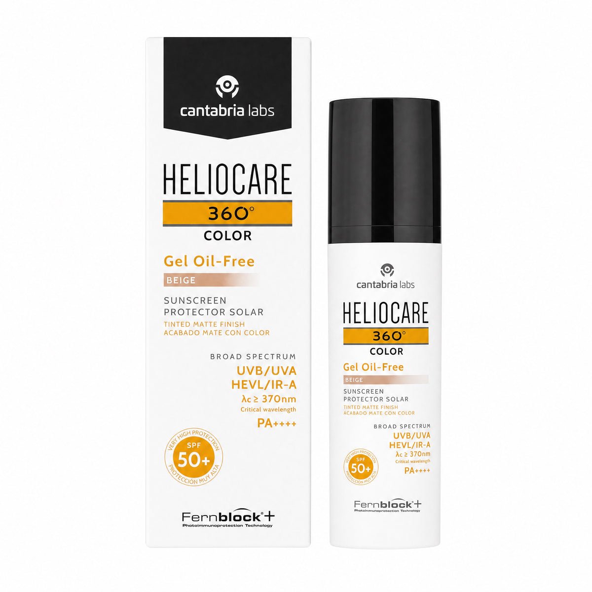 Heliocare 360 Color Gel Oil-Free Beige SPF 50+ 50 ml – Box and Bottle Front