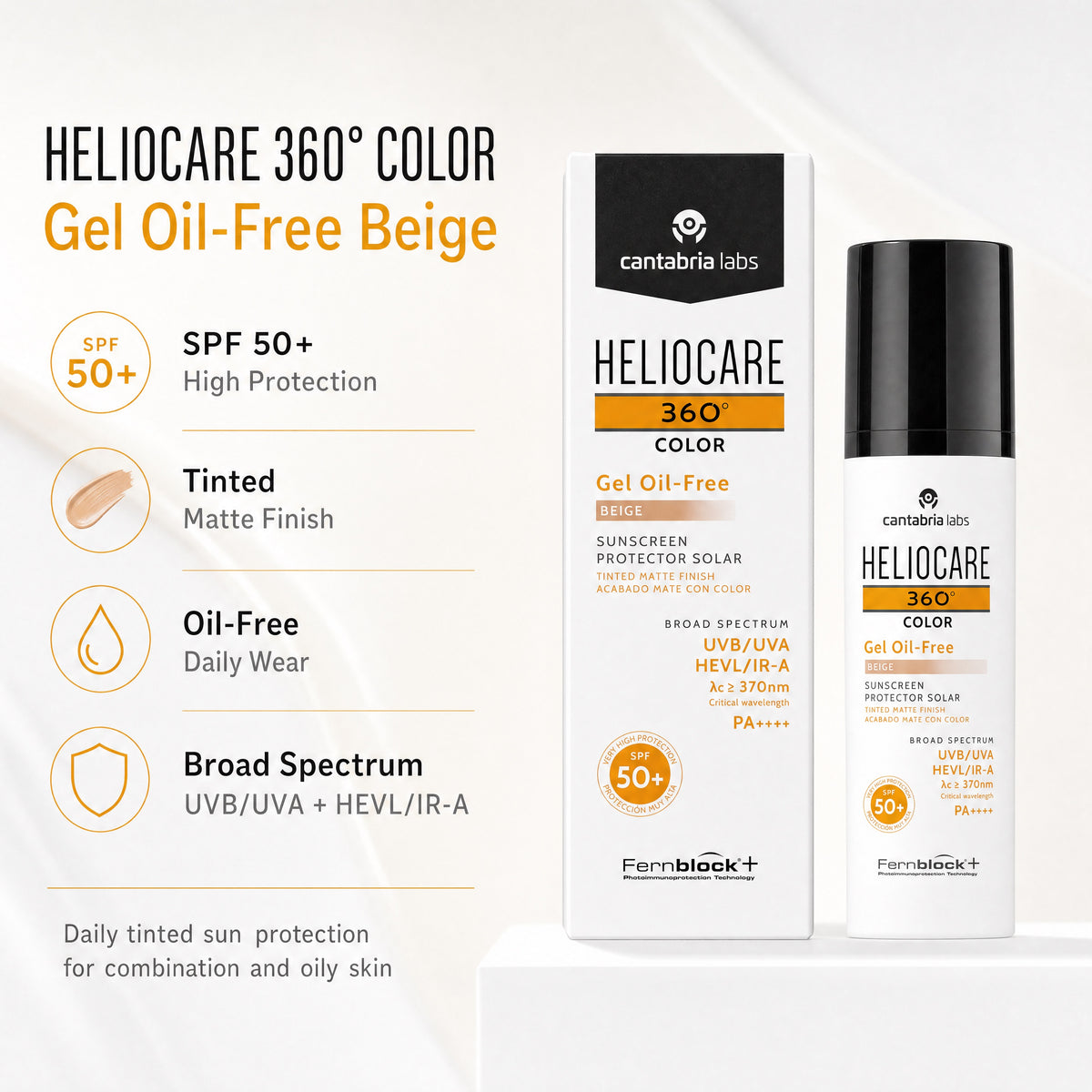 Heliocare 360 Color Gel Oil-Free Beige SPF 50+ – Tinted Matte Sunscreen Benefits