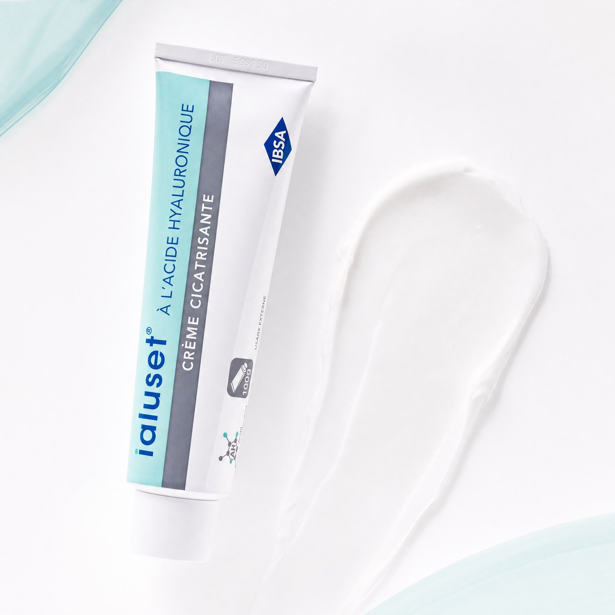 Ialuset Hyaluronic Acid Healing Cream 100g with rich moisturizing cream texture