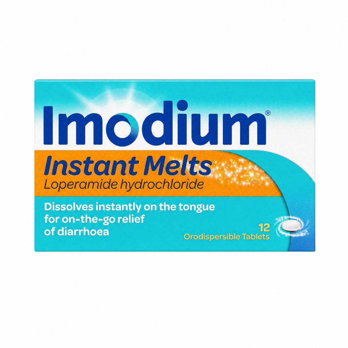 Imodium Instant Melts Loperamide 2mg 12 Tablets – Front