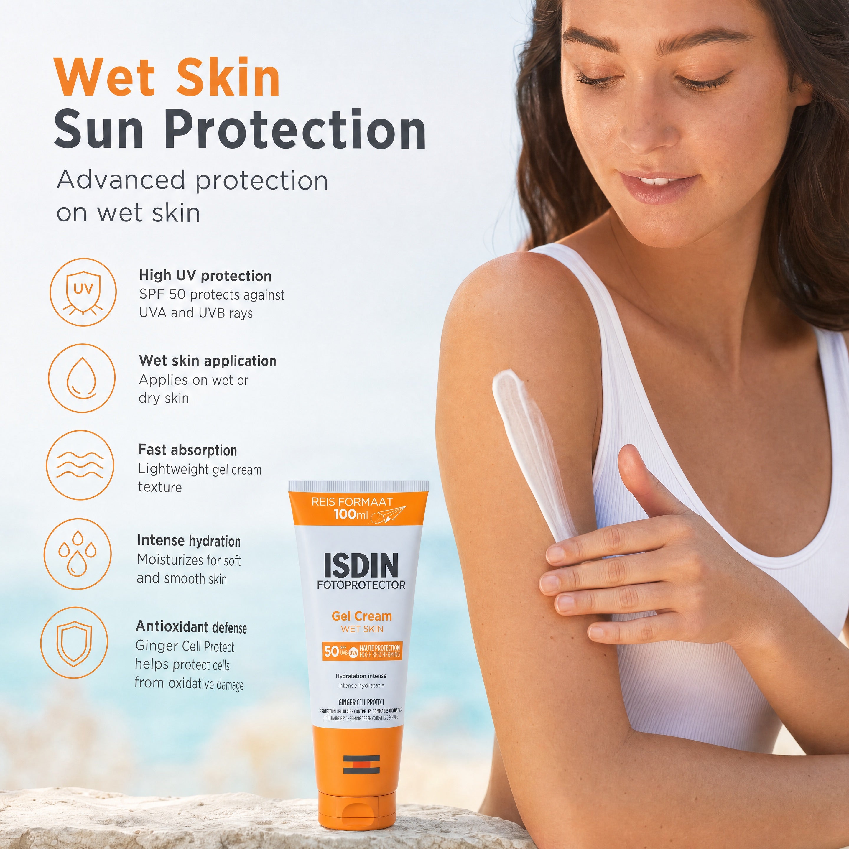ISDIN Fotoprotector Gel Cream Wet Skin SPF 50+ 100ml – Wet Skin Application