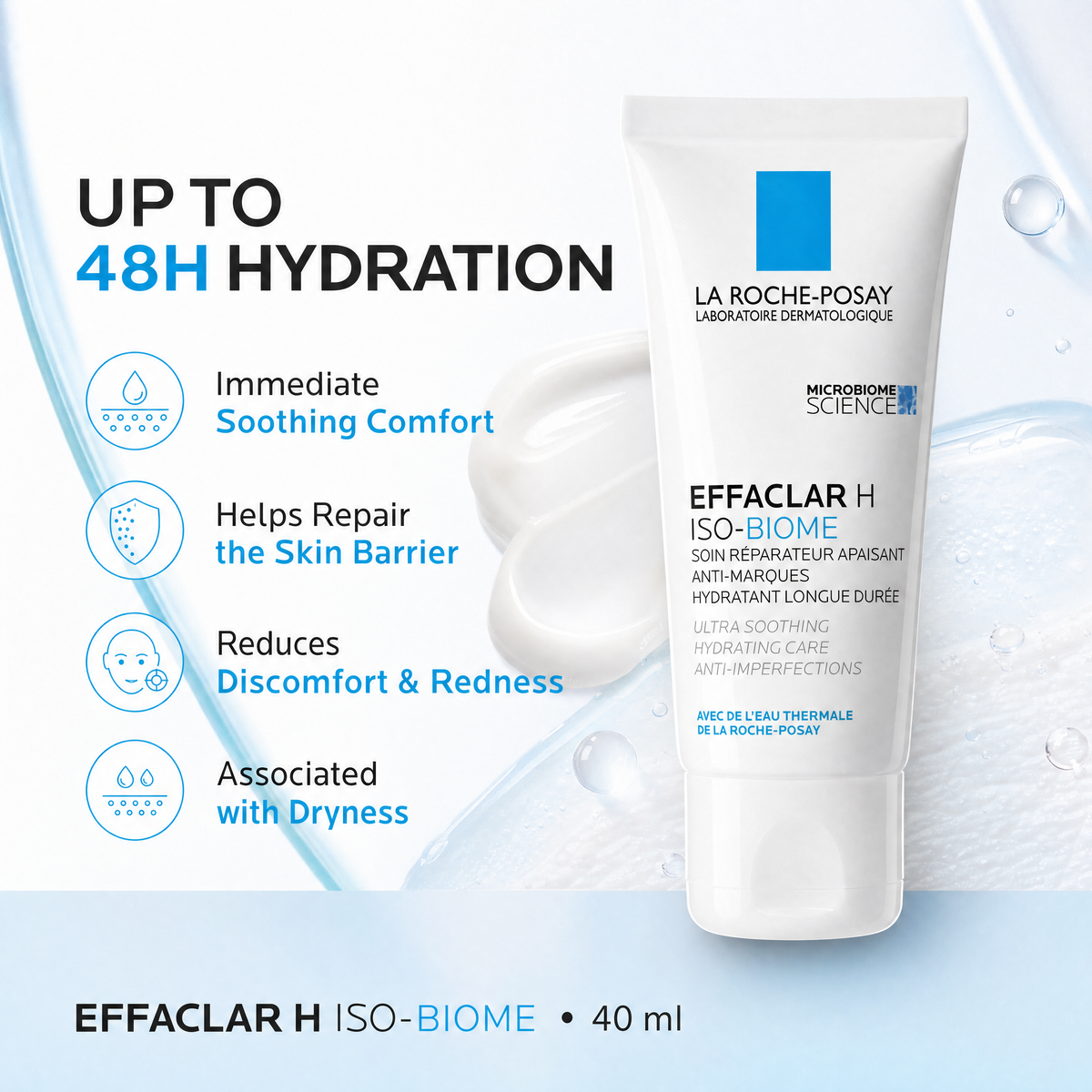 La Roche-Posay Effaclar H ISO-BIOME 40 ml – up to 48-hour hydration with soothing comfort and skin barrier support