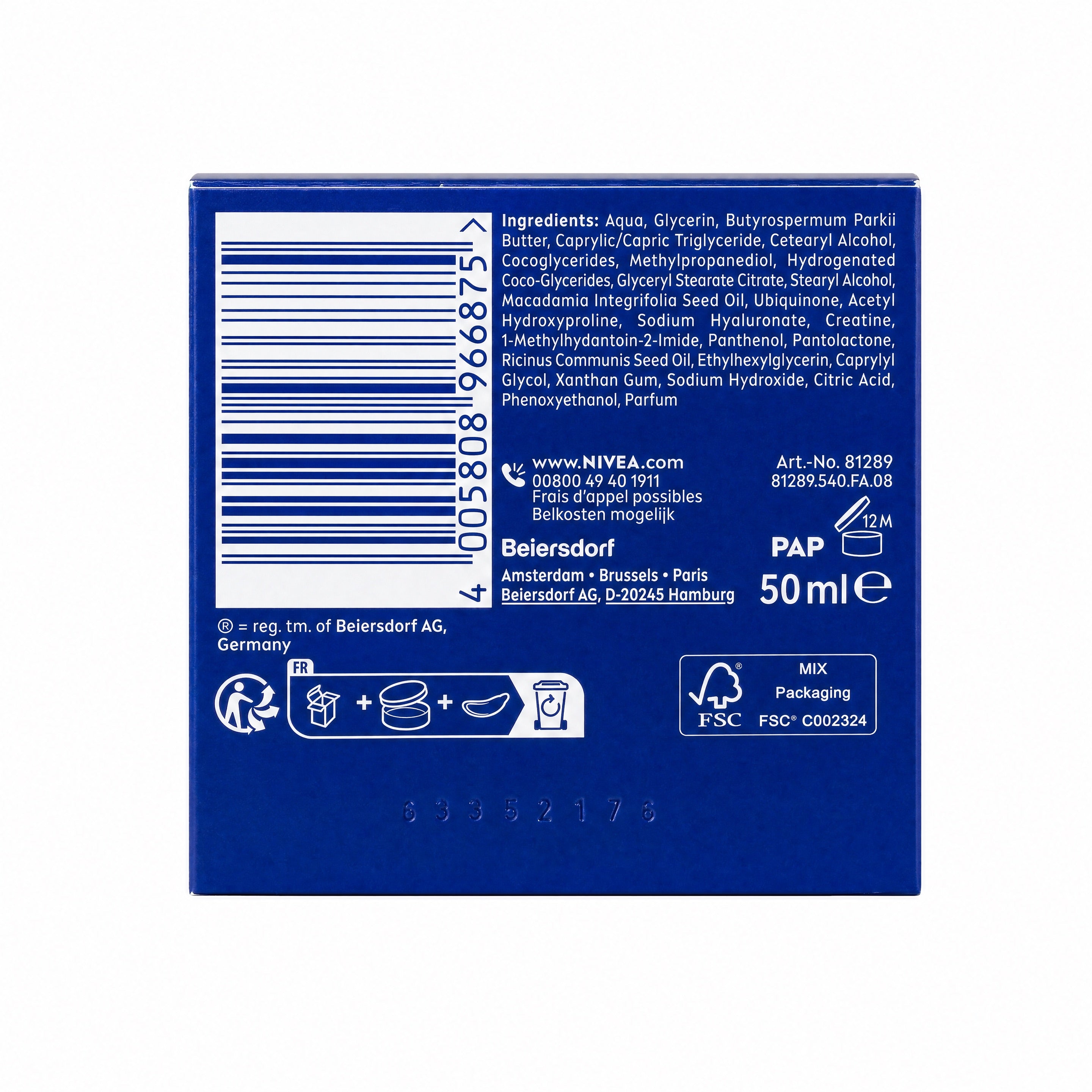 NIVEA Q10 Power Anti-Wrinkle Night Cream 50ml – Back Ingredients and Barcode