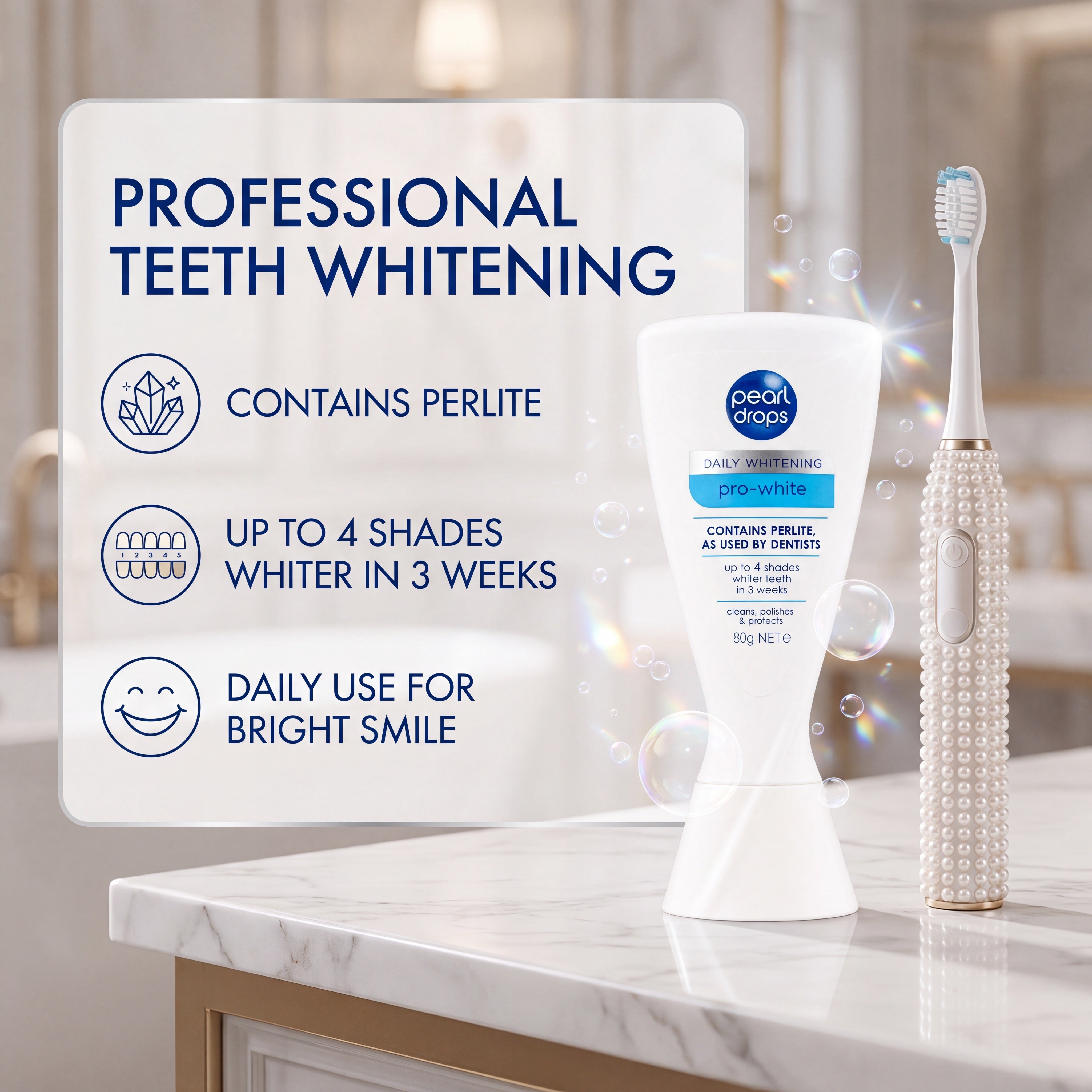 Pearl Drops Daily Whitening Pro-White Toothpaste 80g – Bathroom Lifestyle