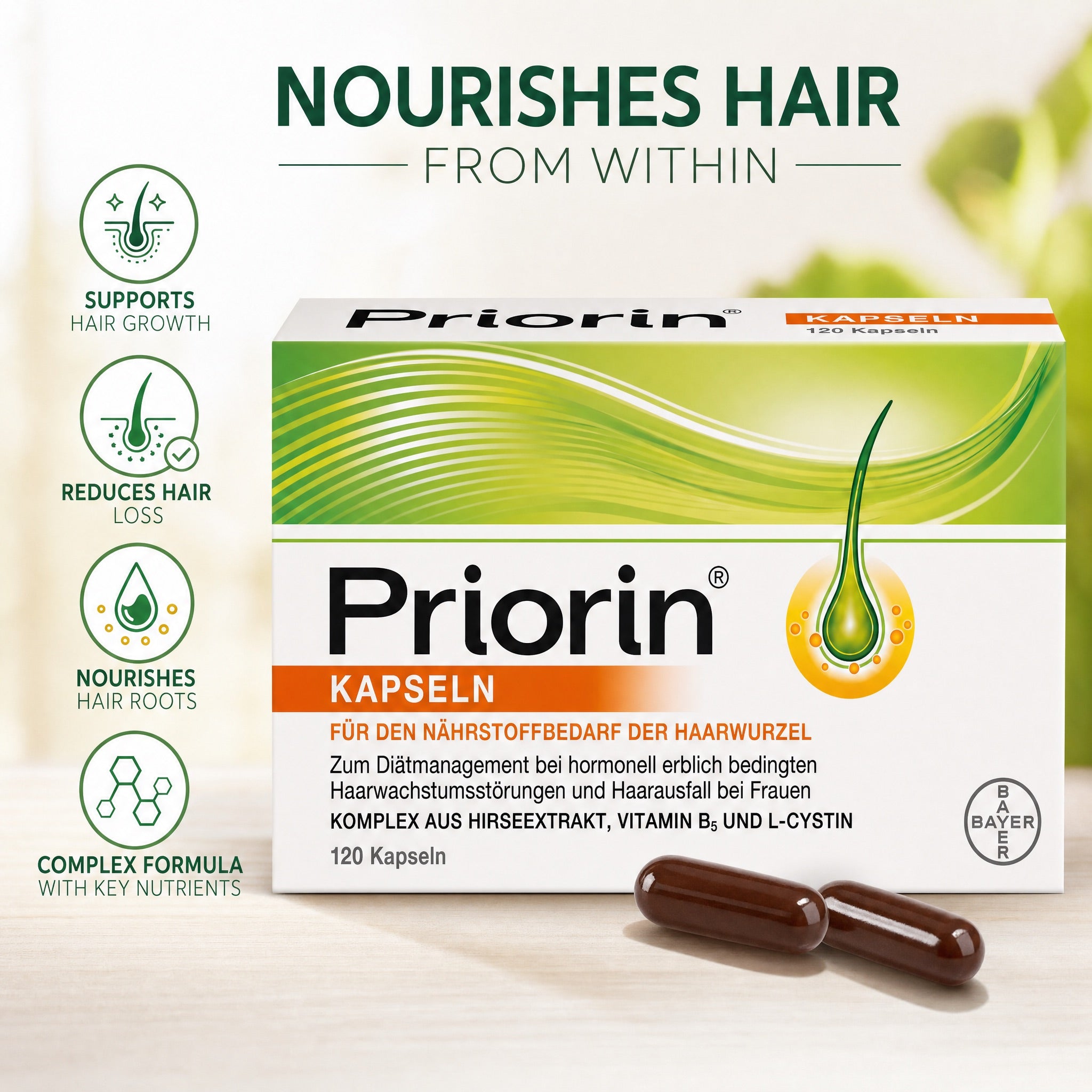 Priorin Hair Growth Capsules 120 Capsules – Hair Growth Support Formula with Millet Extract, L-Cystine and Vitamin B5