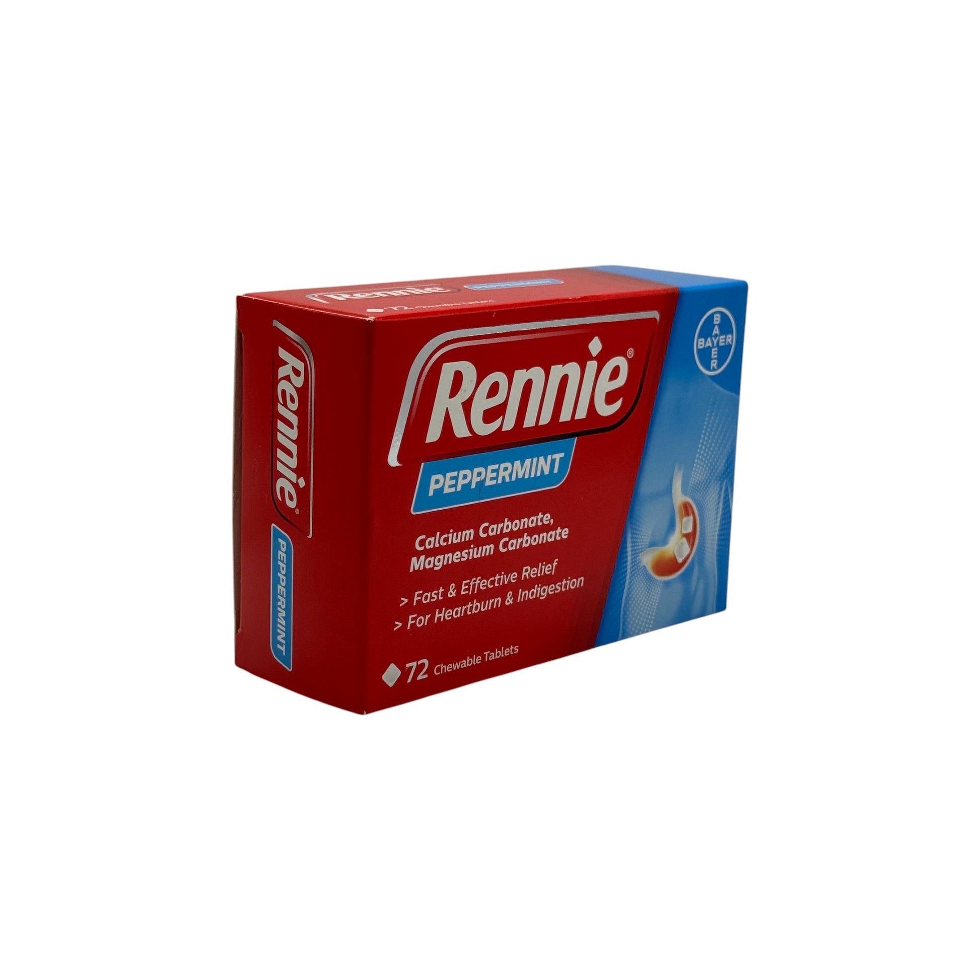 Rennie Peppermint tablets angle view – chewable antacid tablets