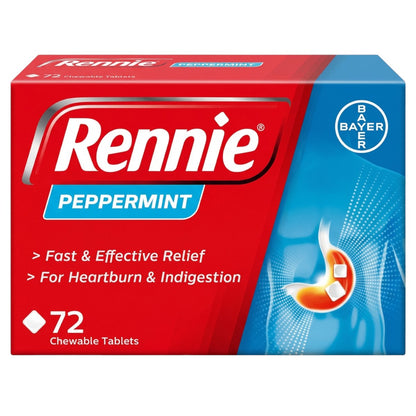 Rennie Peppermint Chewable Tablets 72 Pack – Fast Heartburn and Acid Reflux Relief