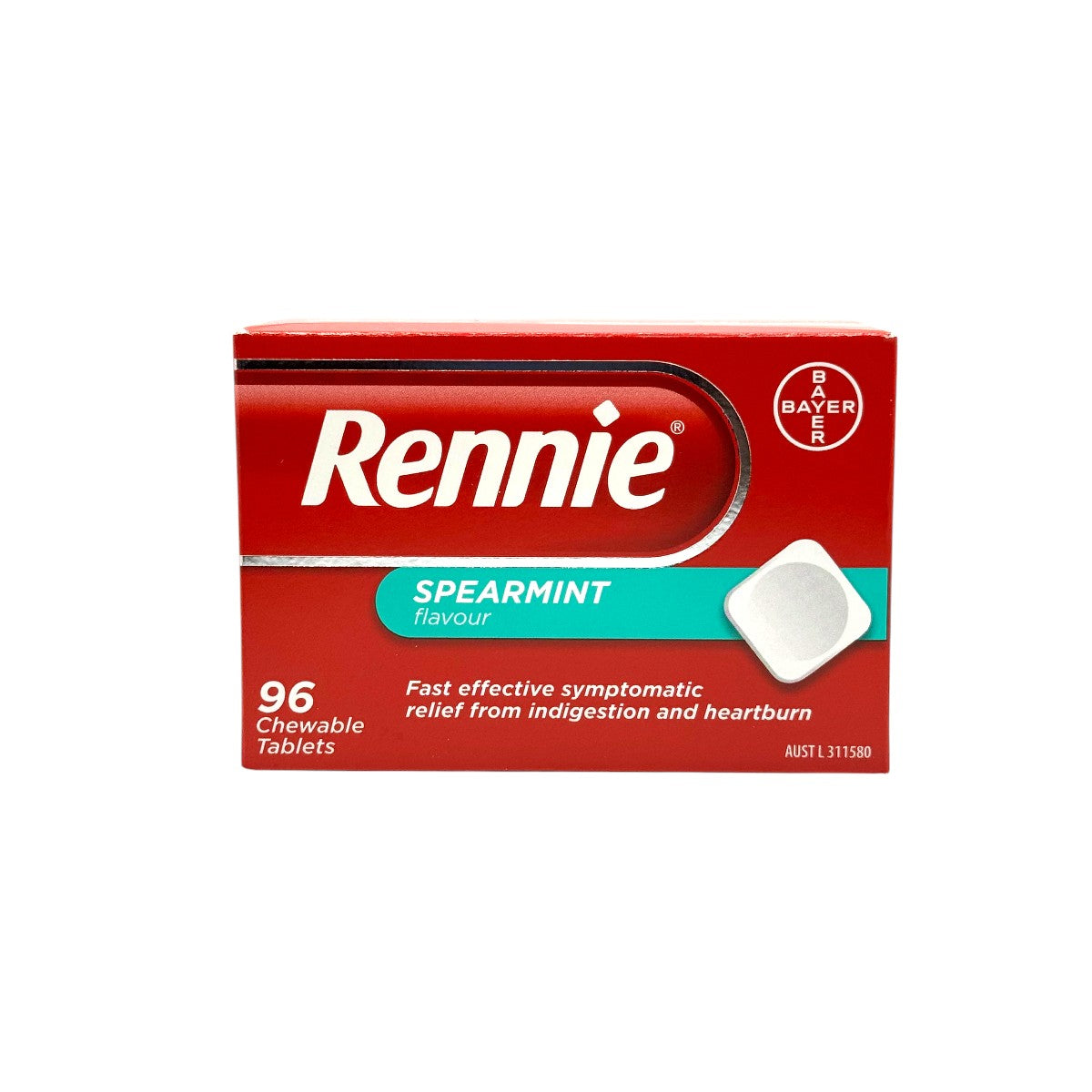 Rennie Spearmint 96 Chewable Tablets front packaging