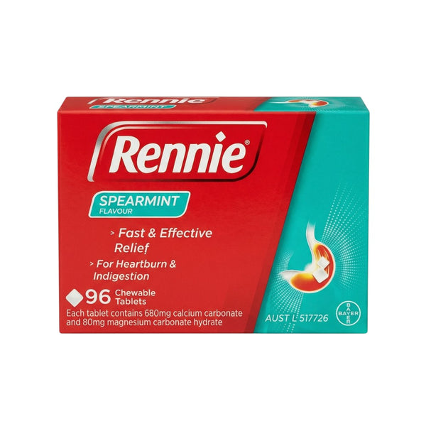 Rennie Spearmint 96 Chewable Tablets front packaging