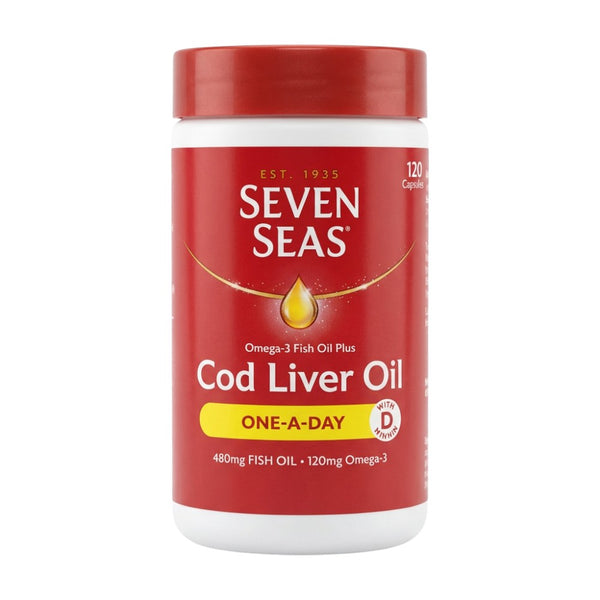 Seven Seas Cod Liver Oil Plus One-A-Day 120 Capsules – Front