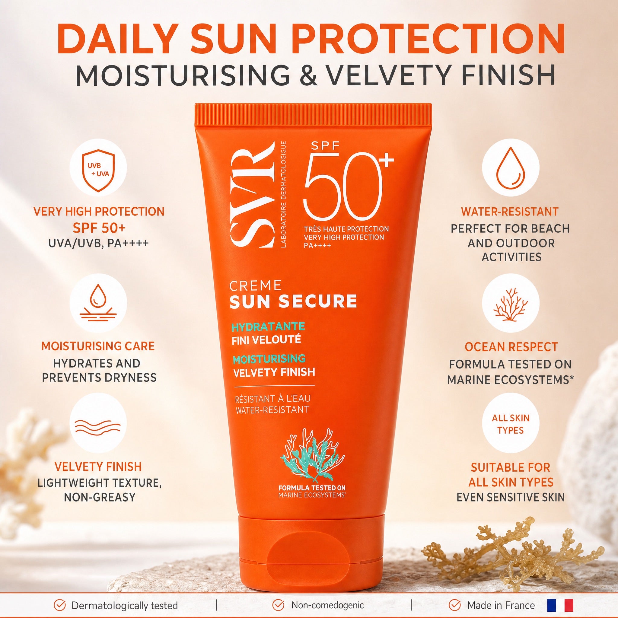 SVR Sun Secure Crème SPF50+ – Very High Protection Moisturising Sunscreen Benefits