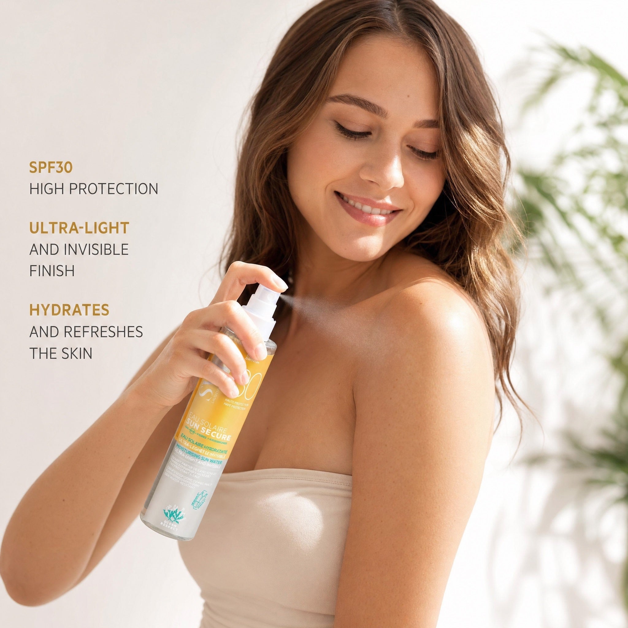 SVR Sun Secure Moisturising Sun Water SPF30 – Easy Spray Application on Skin