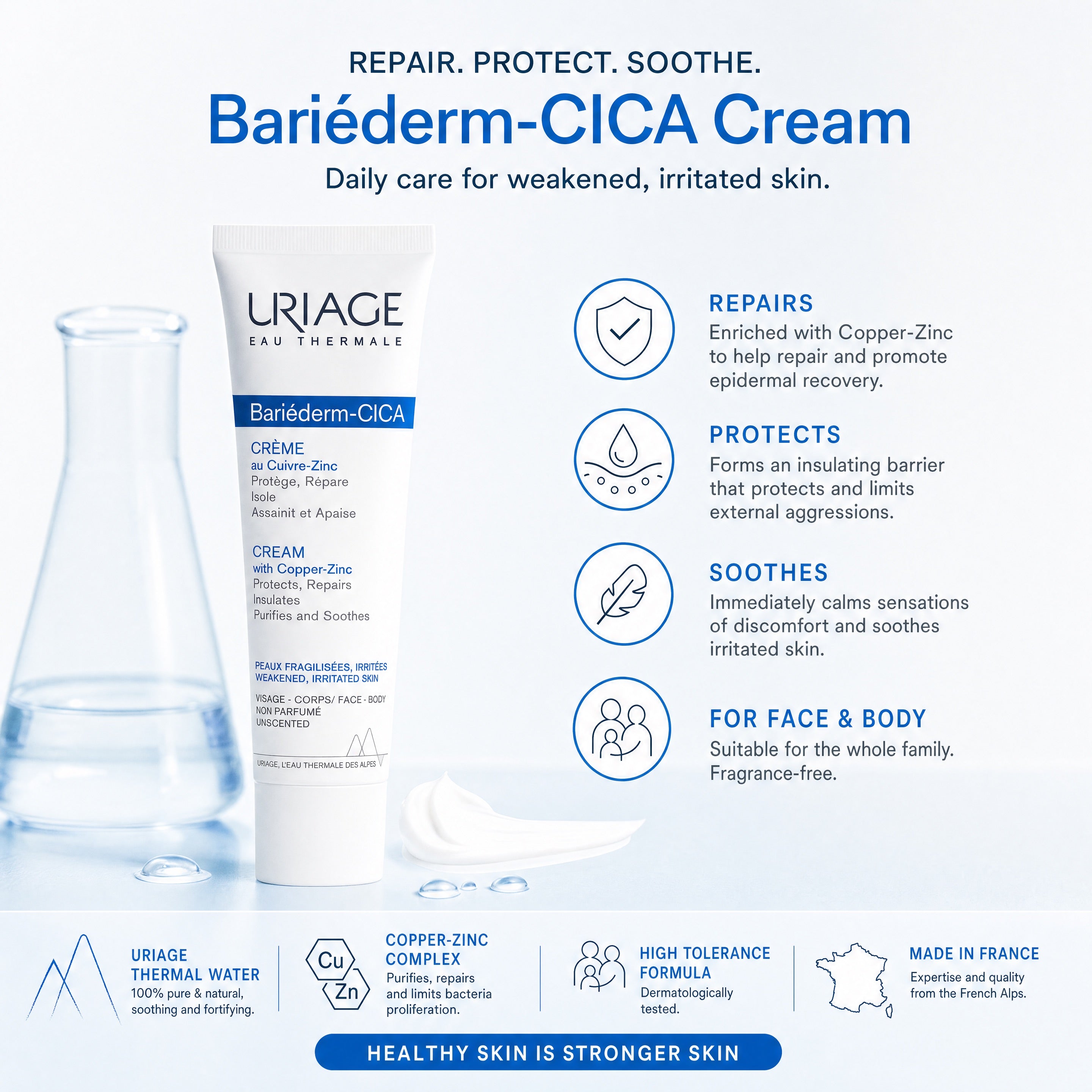 Uriage Bariéderm-CICA Copper-Zinc Cream 40ml – Repairs Protects Soothes Irritated Skin
