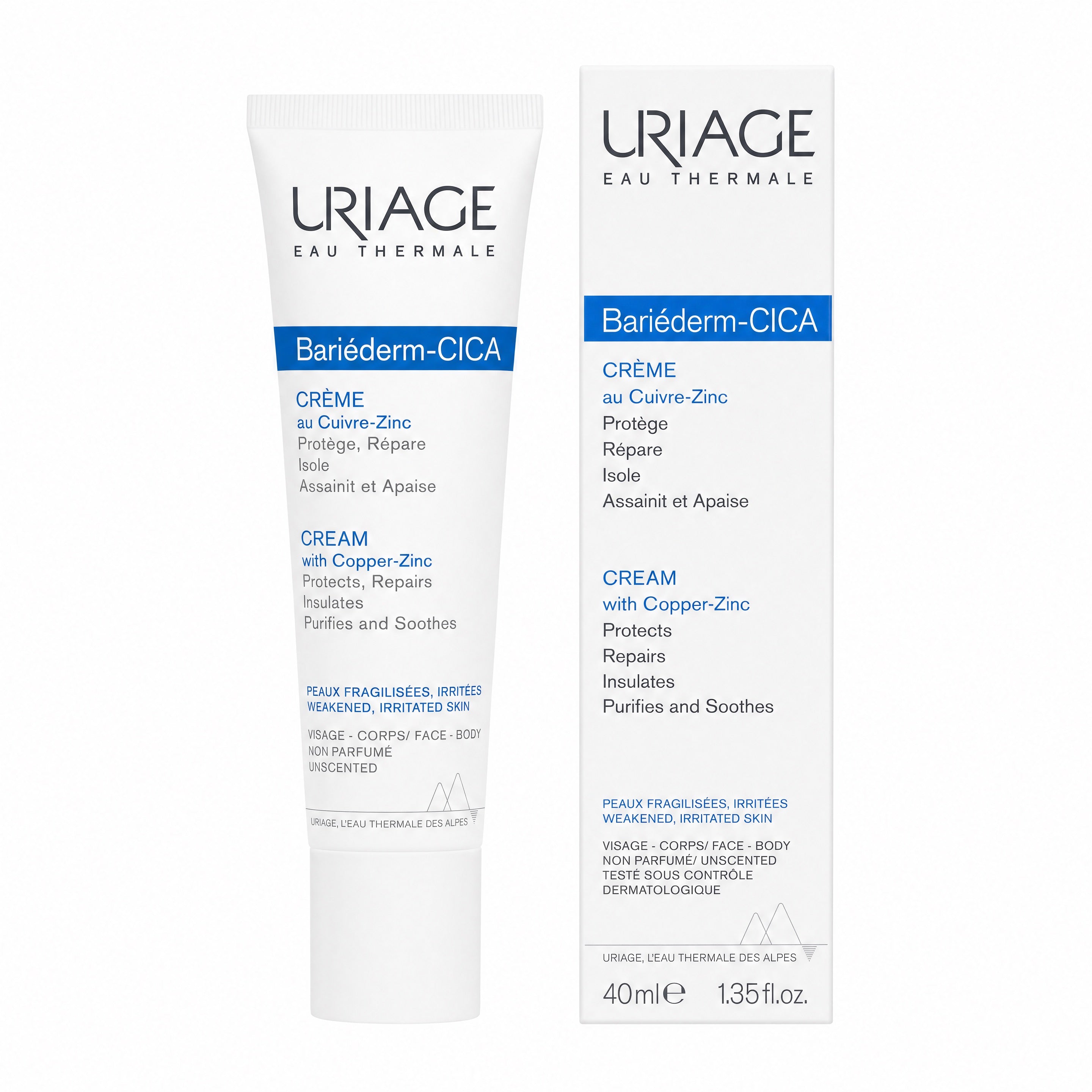 Uriage Bariéderm-CICA Copper-Zinc Cream 40ml – Front View with Box for Face & Body