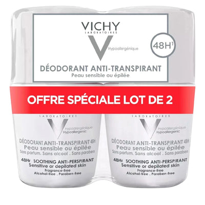 Vichy 48H Soothing Anti-Perspirant Roll-On Deodorant Sensitive Skin (2-Pack) 2×50ml