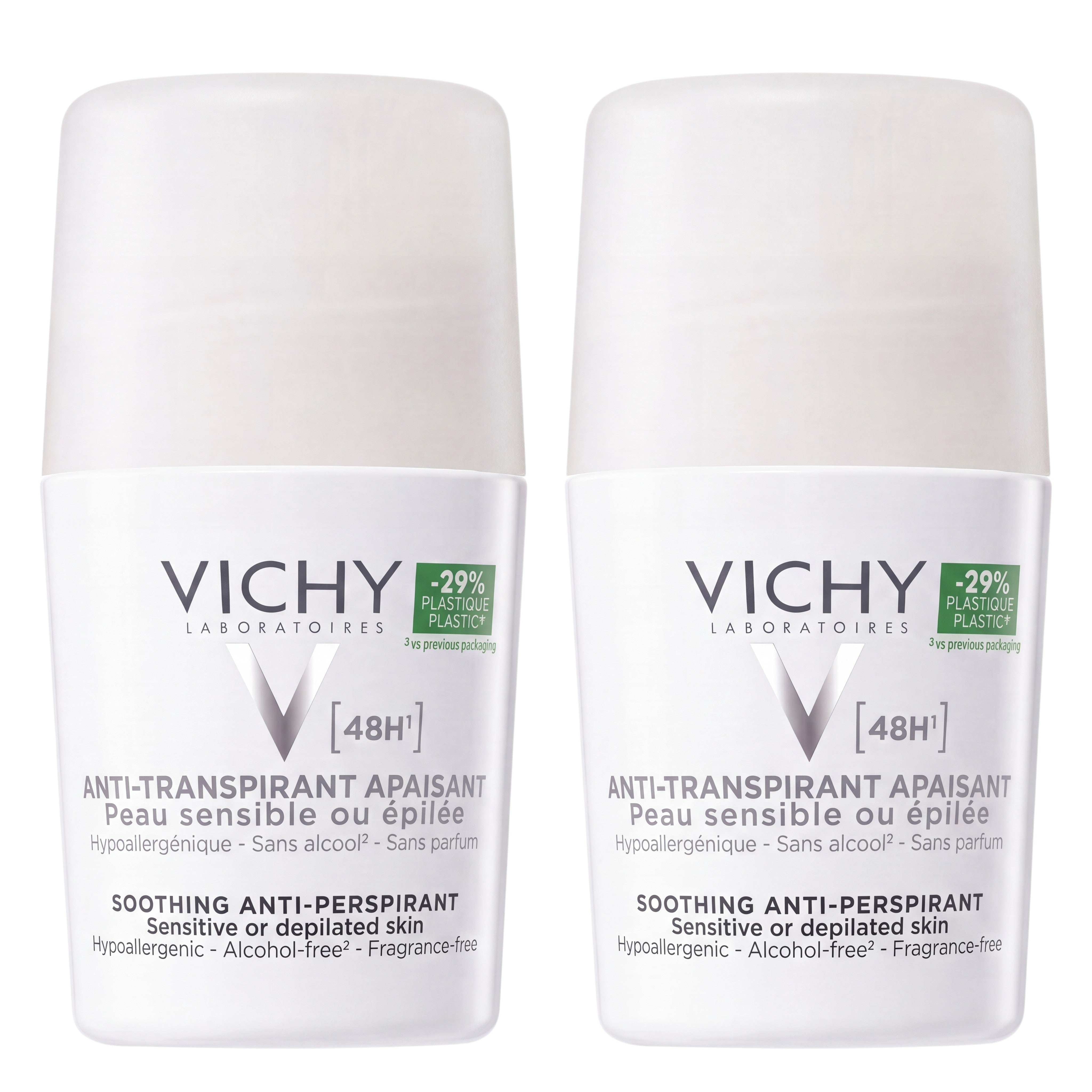 Vichy 48H Soothing Anti-Perspirant Roll-On 50ml Duo Pack– Front