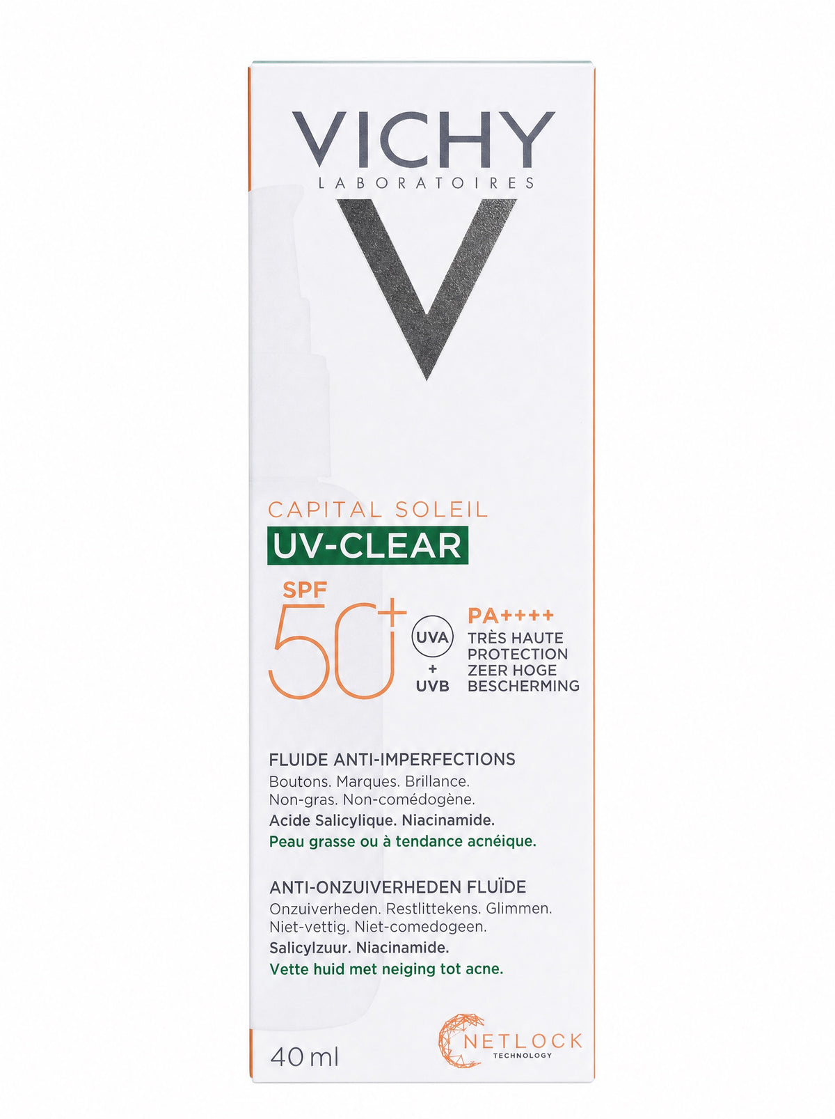 Vichy Capital Soleil UV-Clear SPF 50+ Anti-Imfections Water Fluid 40ml – Front Box Packaging